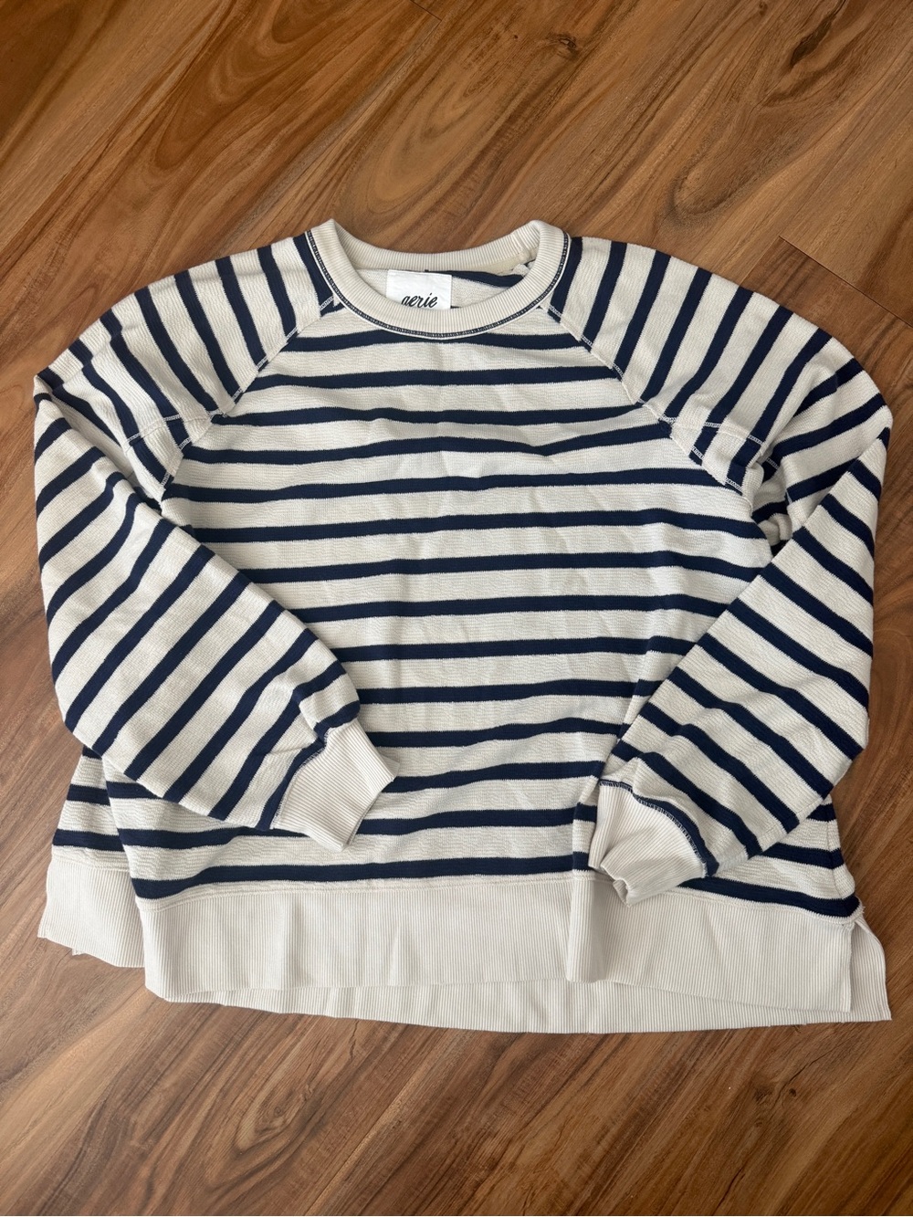 aerie Navy and Cream Striped Crew Sweater